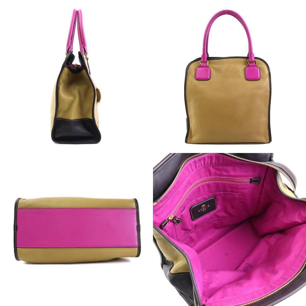 Loewe Magenta Leather Brown Anagram Handbag Gold Brown Gold